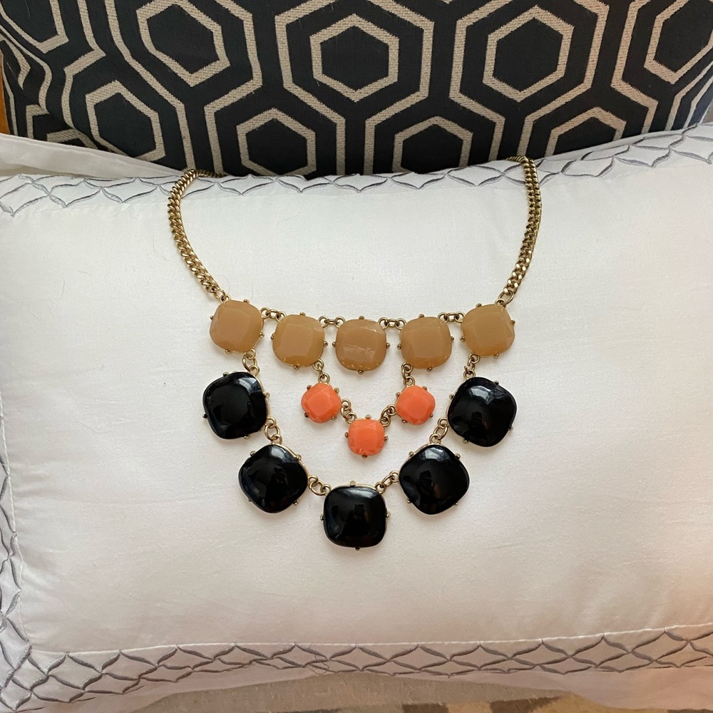 Black tan and coral statement necklace - Picture 2 of 2